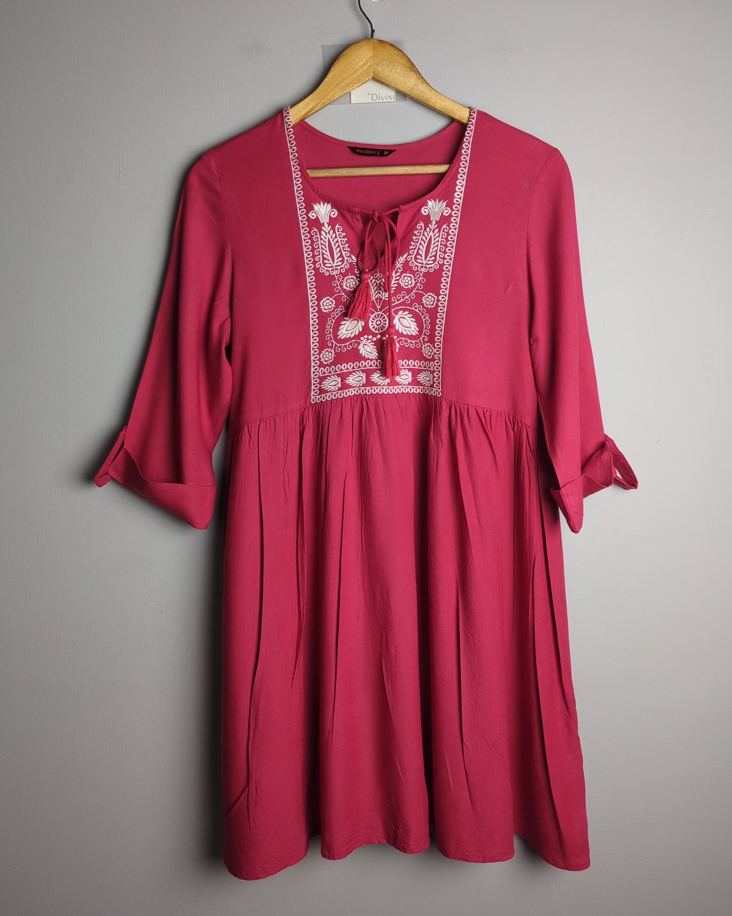 Dressberry Wine Embroidered Dress