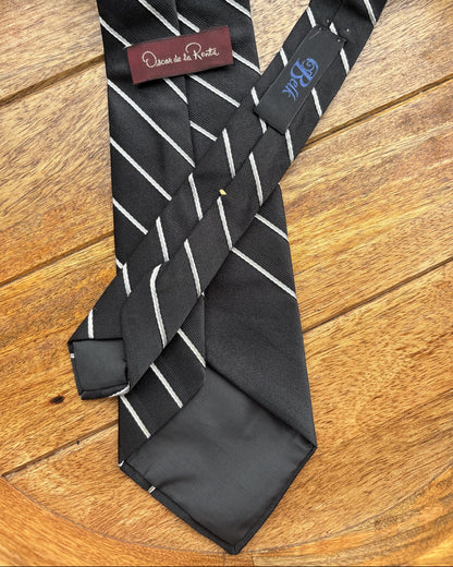 Oscar De Le Renta Black Striped Silk Necktie
