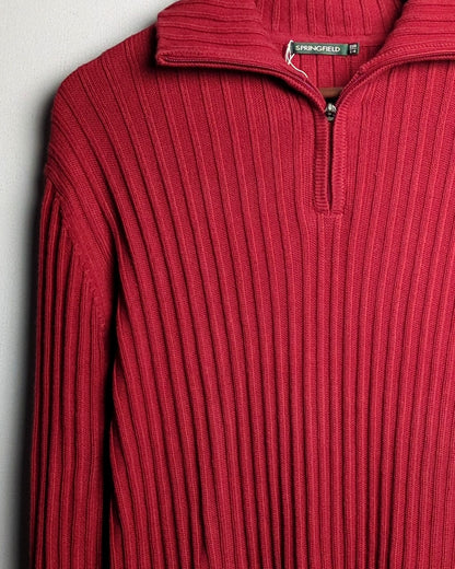 Spring Field Red Ribbed Sweater