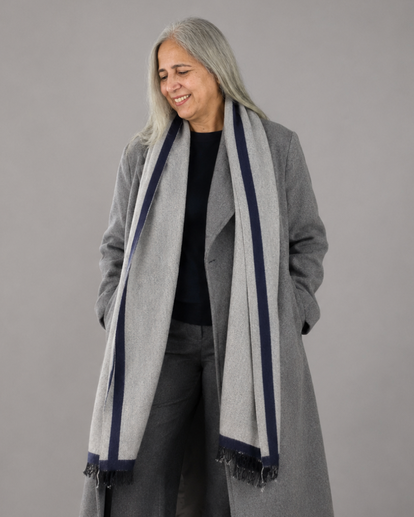 Grey Blue Striped Stole