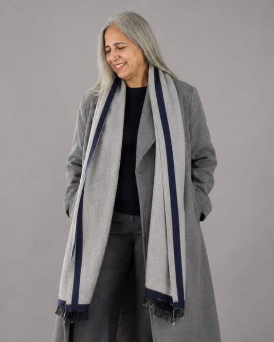 Grey Blue Striped Stole