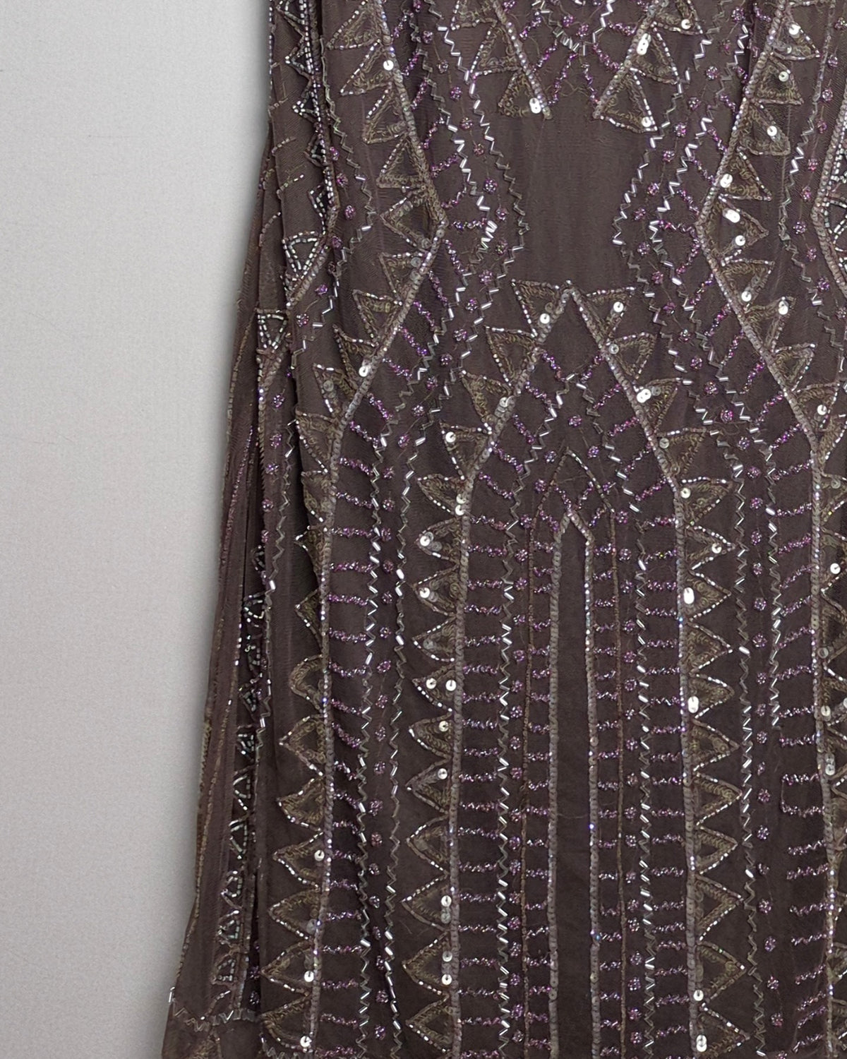 Silver Beaded Brown Evening Dress