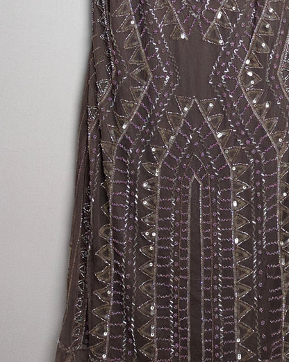 Silver Beaded Brown Evening Dress