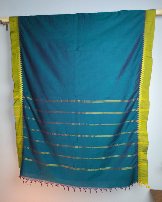 Blue Green Cotton Silk Saree
