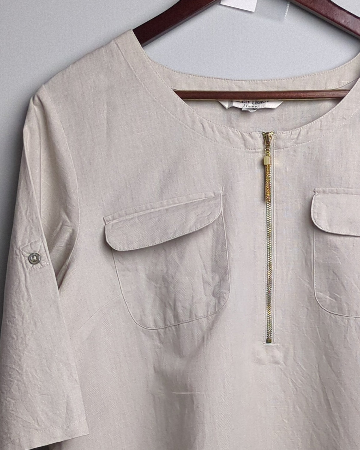 Ellen Tracy Beige Zip Top