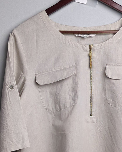 Ellen Tracy Beige Zip Top