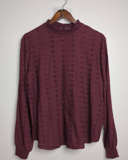 Wine Eyelet Blouse