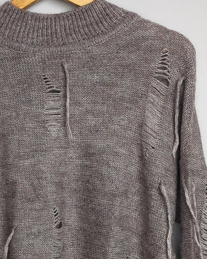 Zhashi Gray Distressed Sweater
