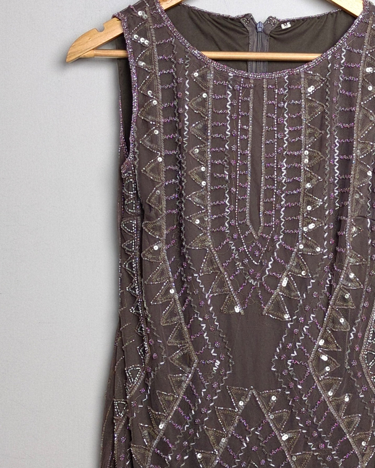 Silver Beaded Brown Evening Dress
