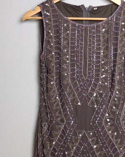 Silver Beaded Brown Evening Dress