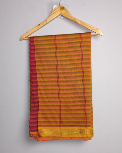 Cotton Red Striped Saree