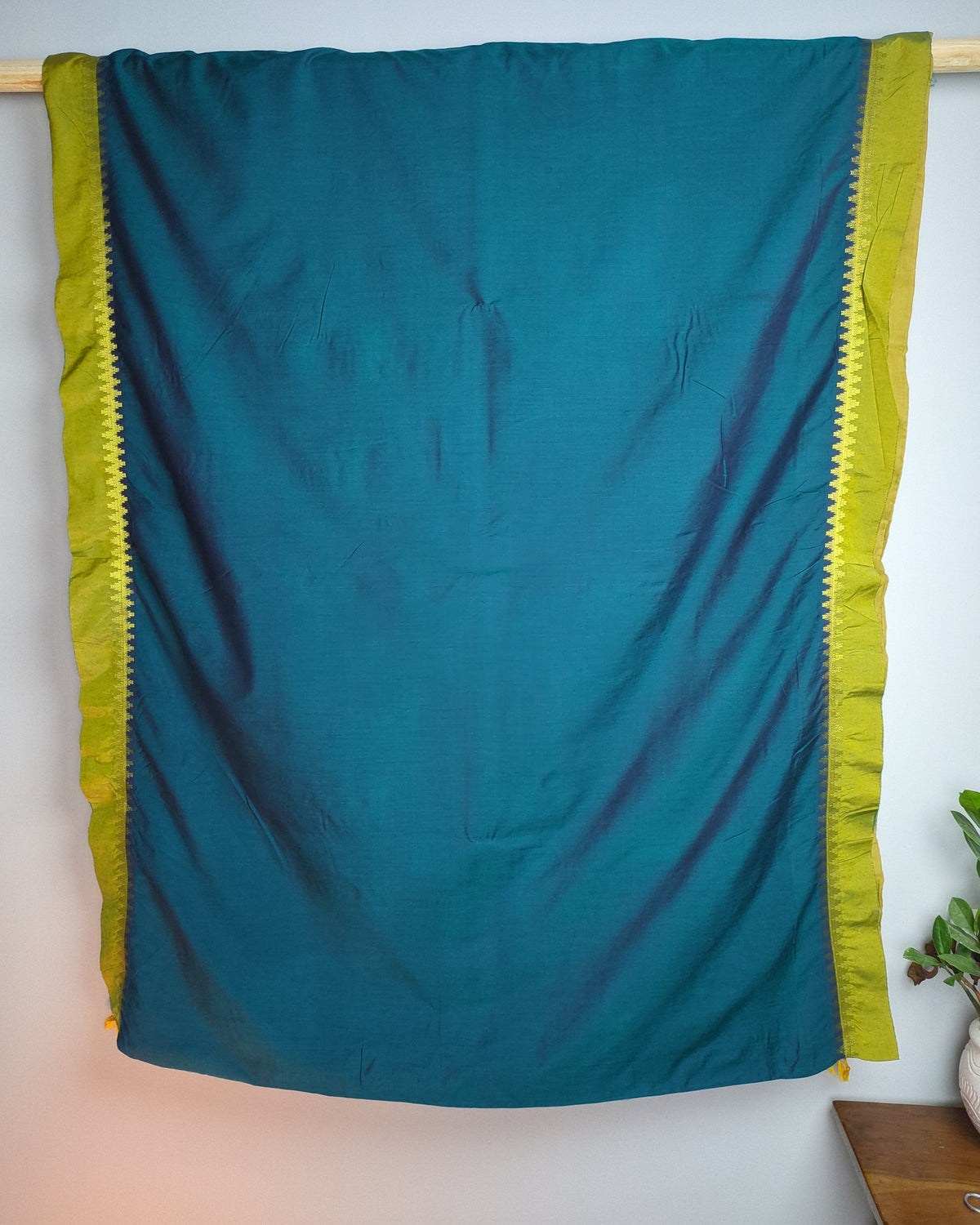 Blue Green Cotton Silk Saree