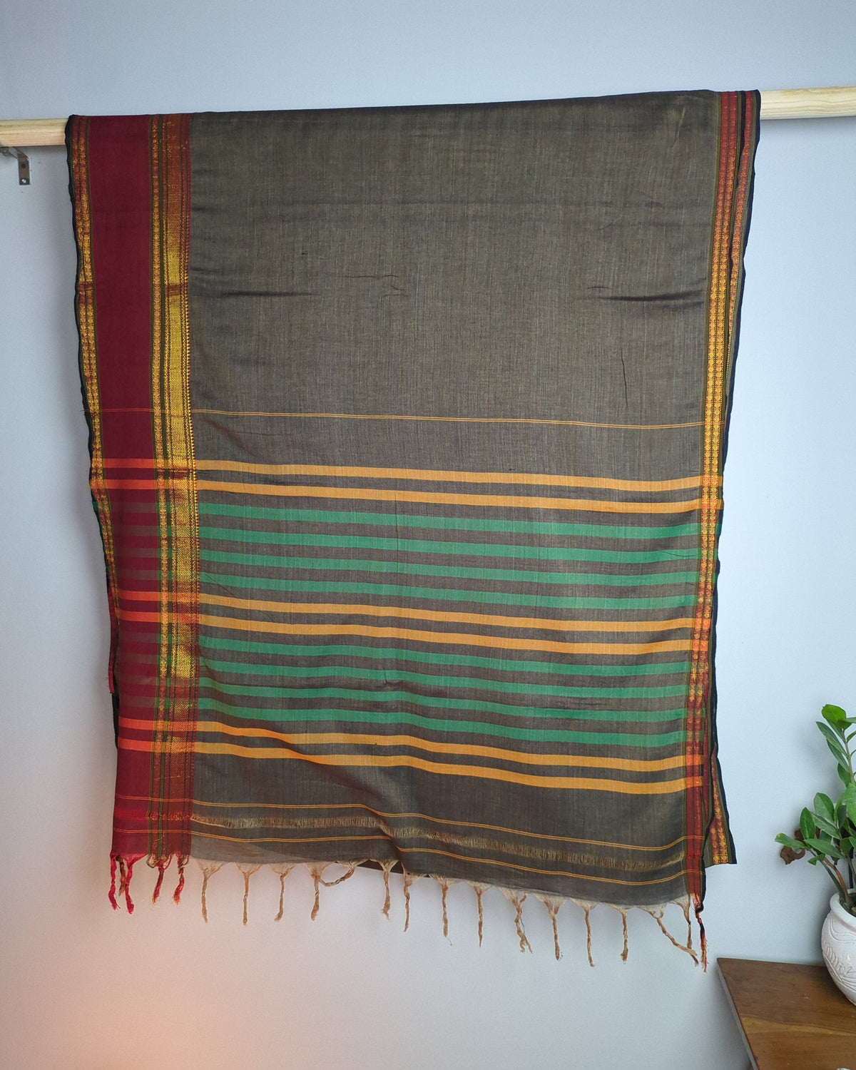 Brown Striped Saree
