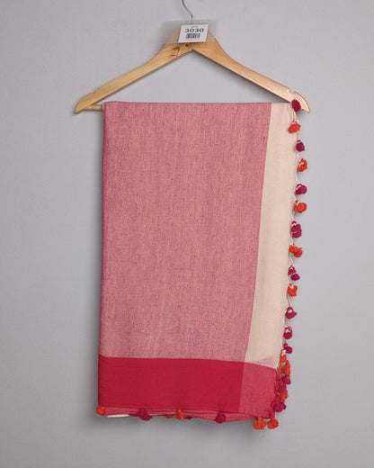 White and Red Tasseled Saree