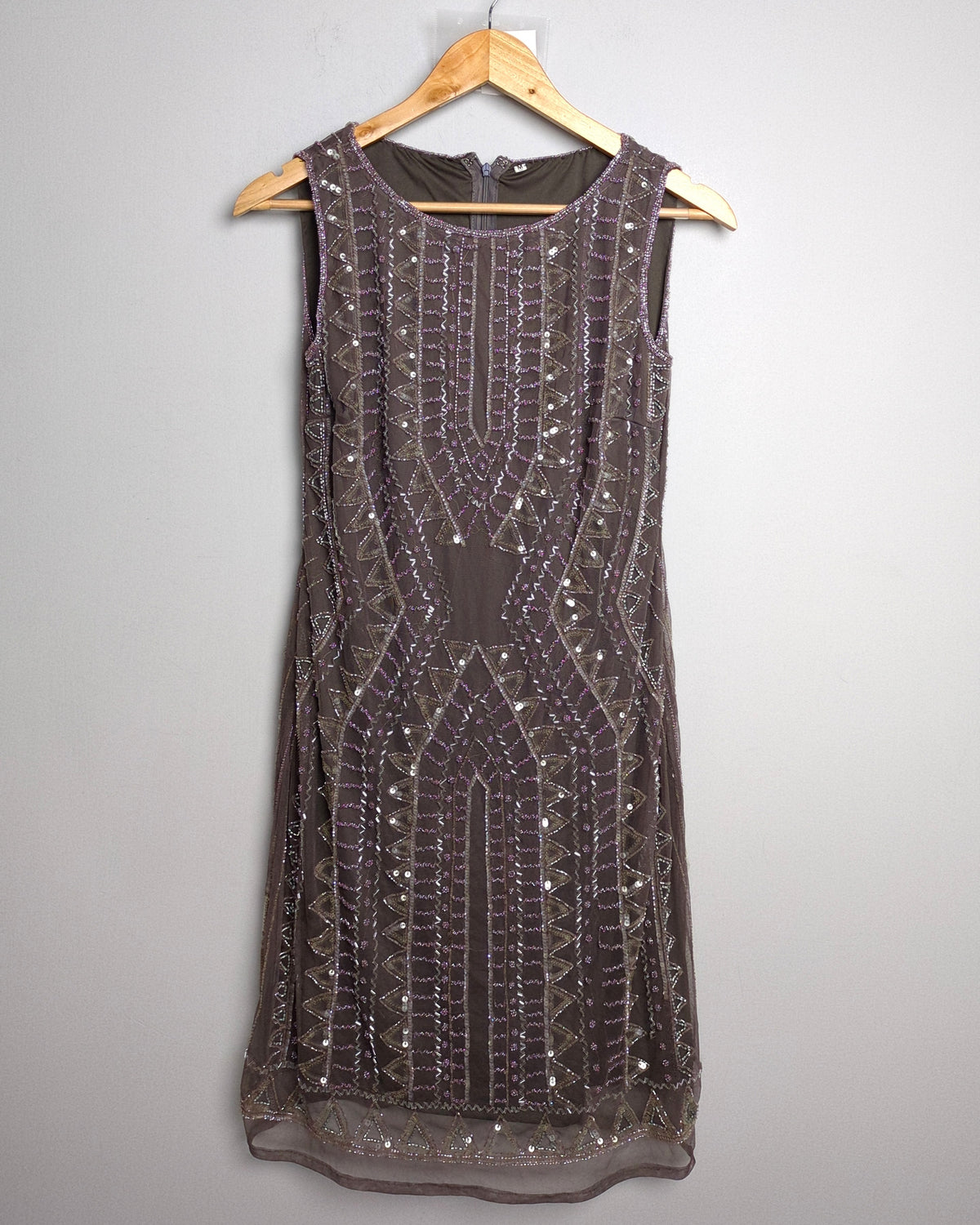 Silver Beaded Brown Evening Dress