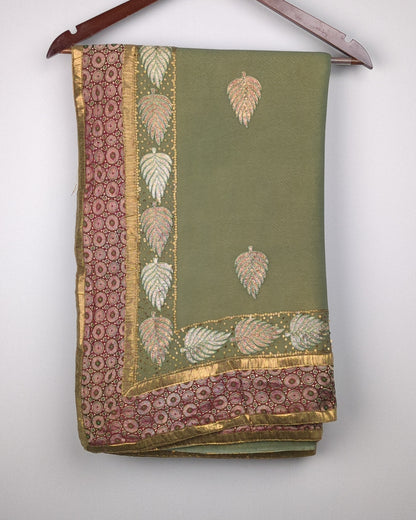 Green Embroidered Saree