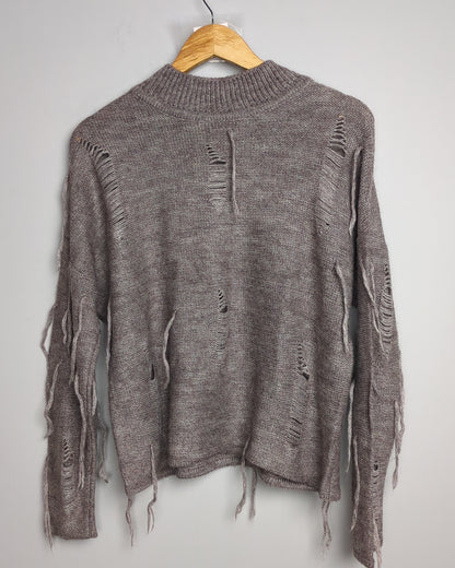 Zhashi Gray Distressed Sweater