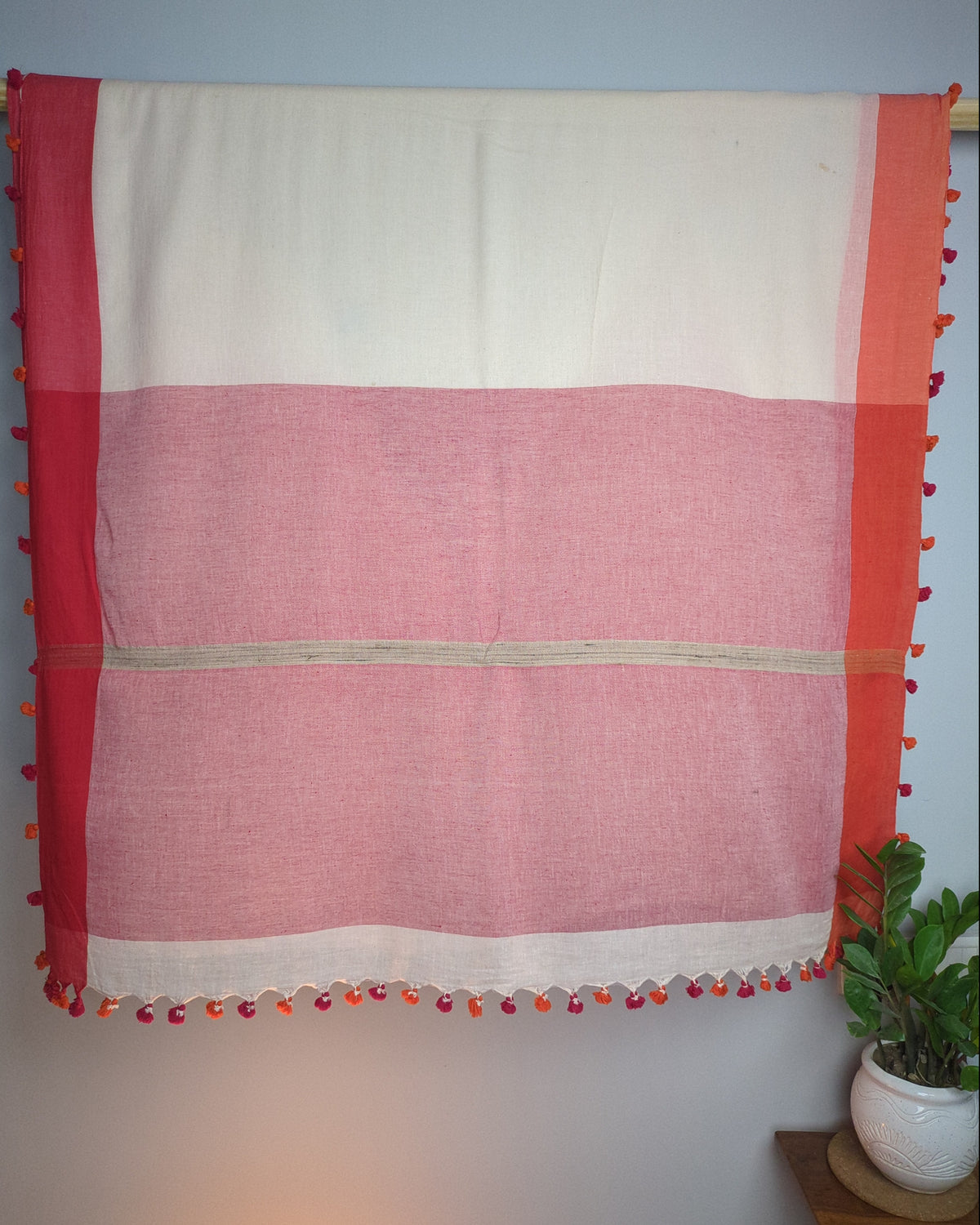 White and Red Tasseled Saree