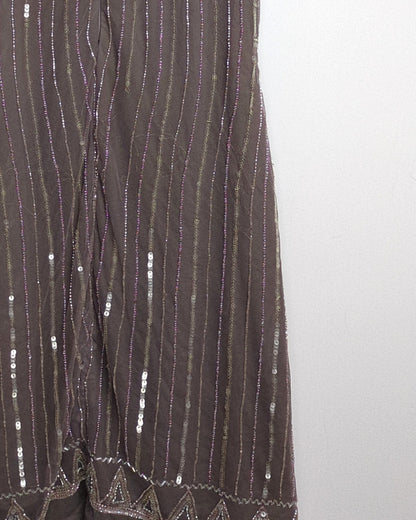 Silver Beaded Brown Evening Dress