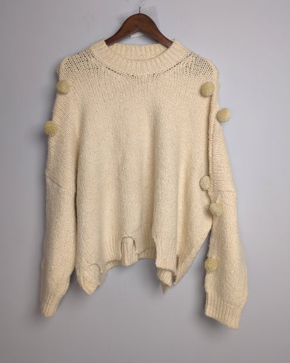Beige Pompon Sweater