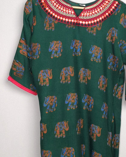 Green Elephant Kurta