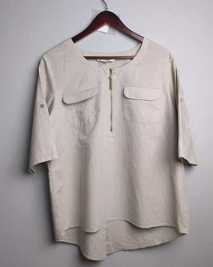 Ellen Tracy Beige Zip Top