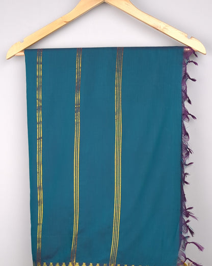 Blue Green Cotton Silk Saree