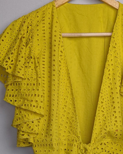 Green Eyelet Crop