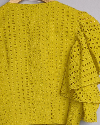 Green Eyelet Crop