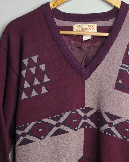 Xuevao Wine V-Neck Sweater