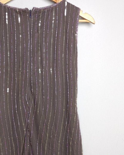 Silver Beaded Brown Evening Dress