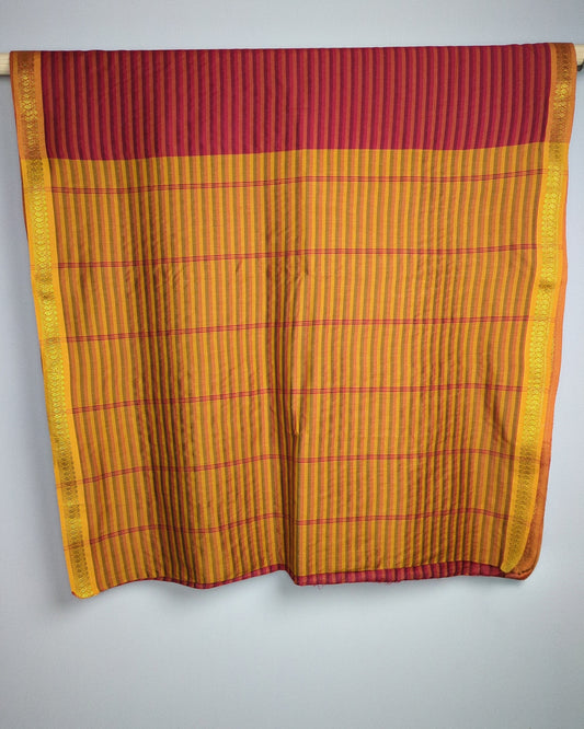Cotton Red Striped Saree