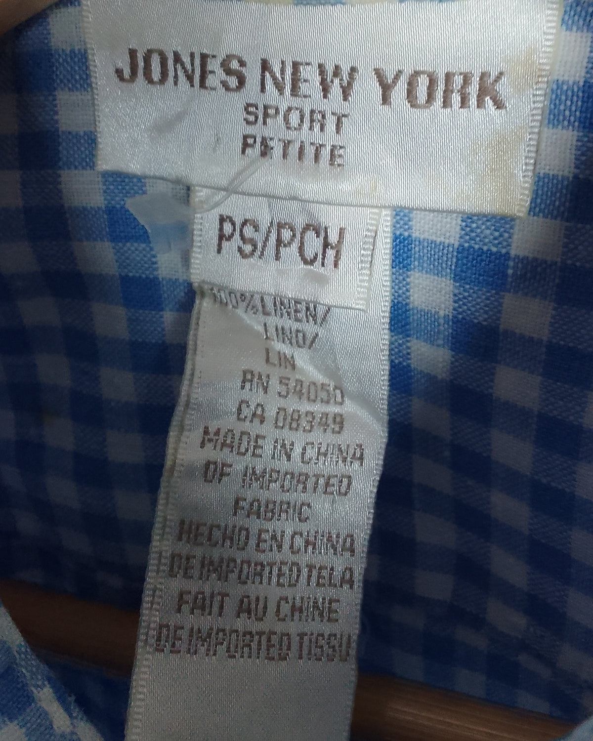 Jones New York Blue Gingham Shirt