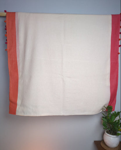 White and Red Tasseled Saree
