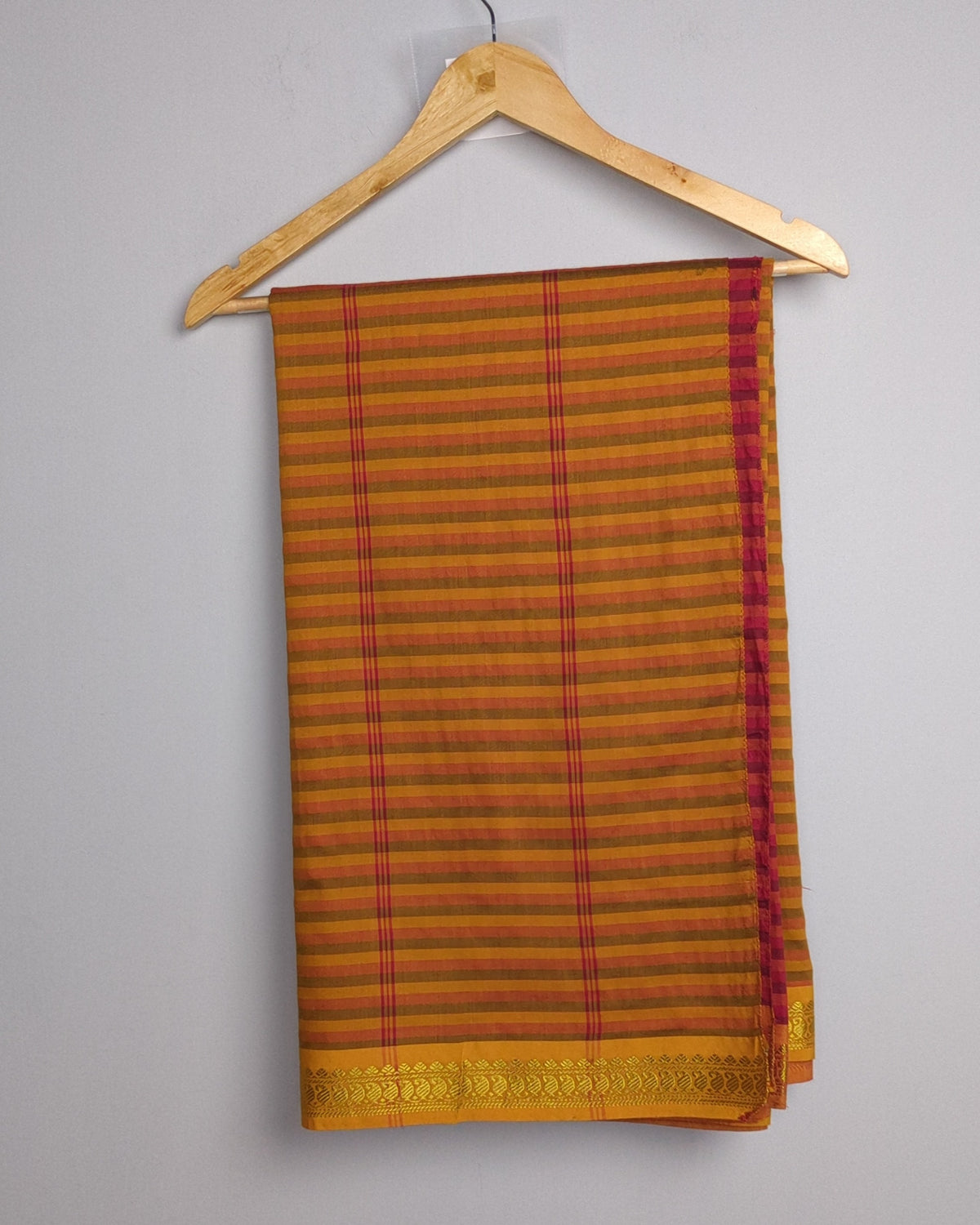 Cotton Red Striped Saree