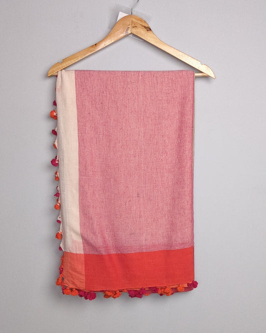 White and Red Tasseled Saree