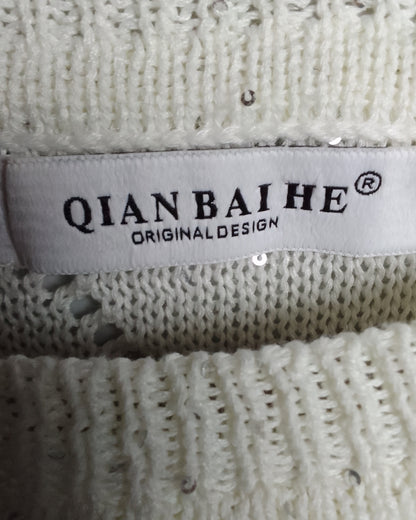Qian Bai He White Knitted Sweater