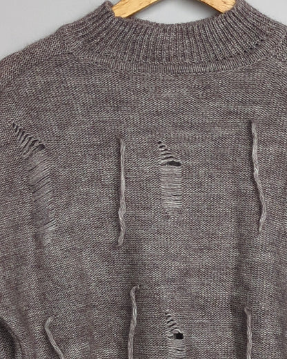 Zhashi Gray Distressed Sweater