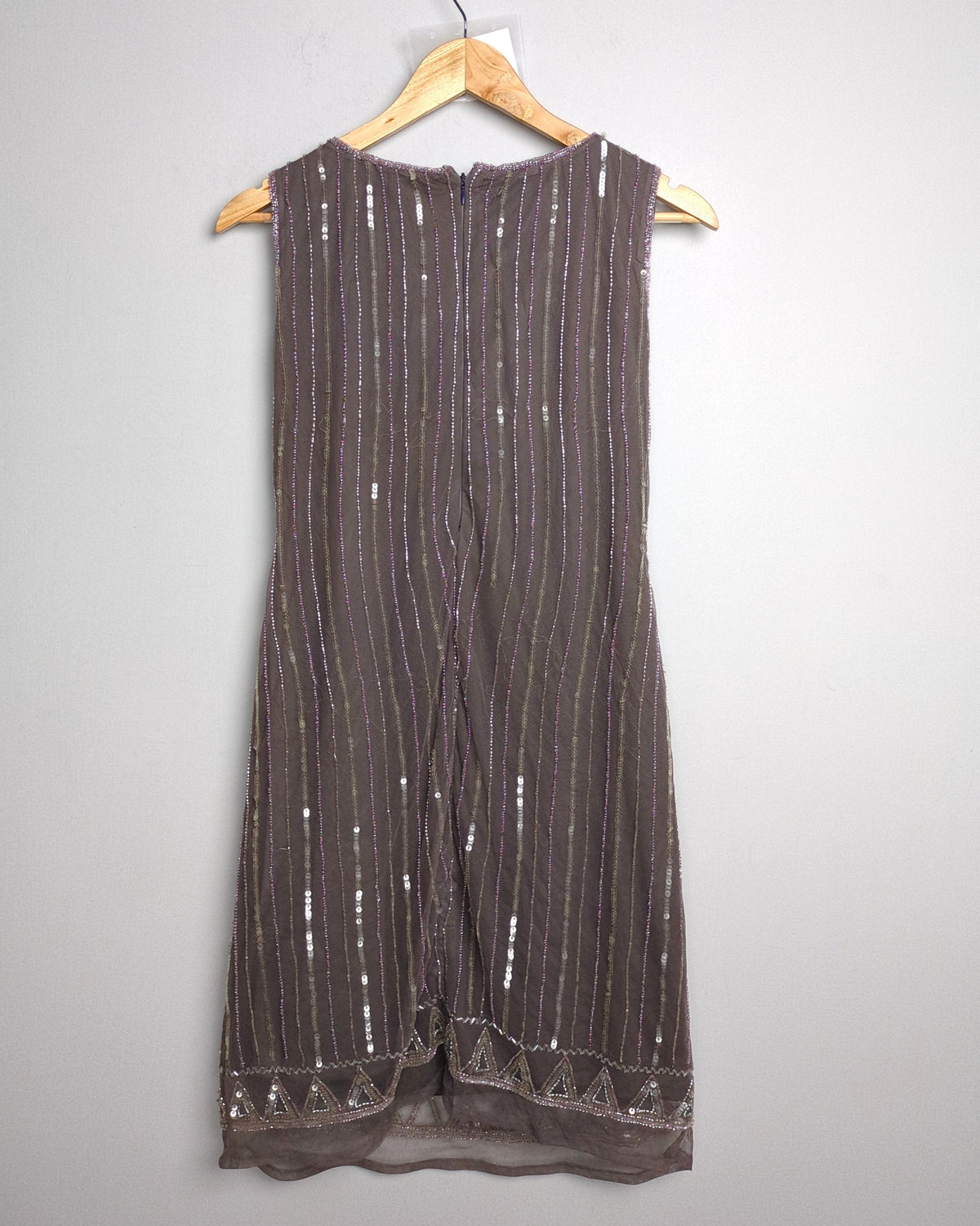 Silver Beaded Brown Evening Dress