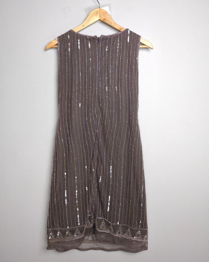 Silver Beaded Brown Evening Dress